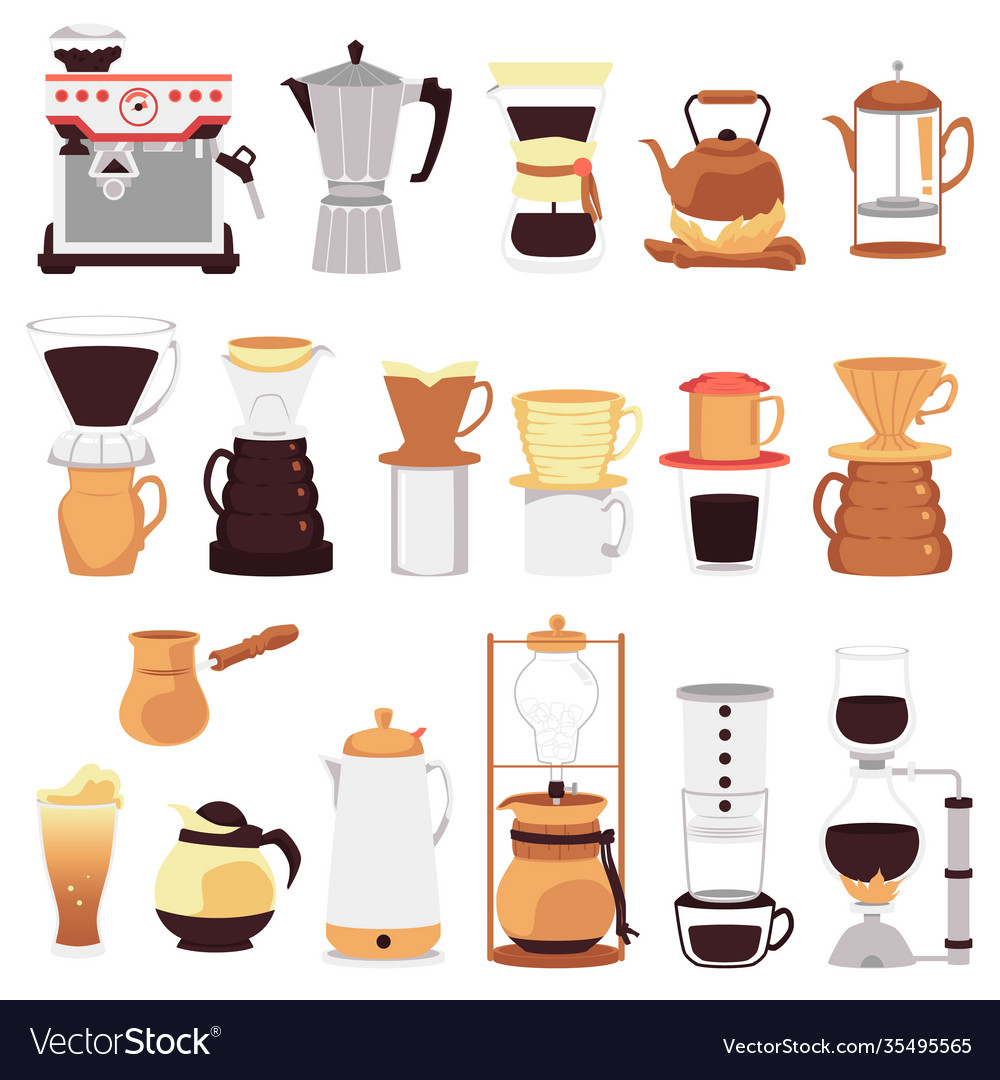 Set utensils and supplies for coffee brewing flat Vector Image