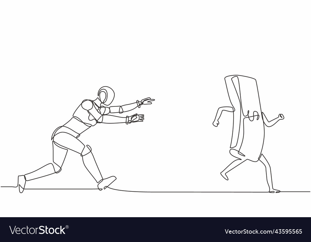 Single one line drawing robot running and chasing