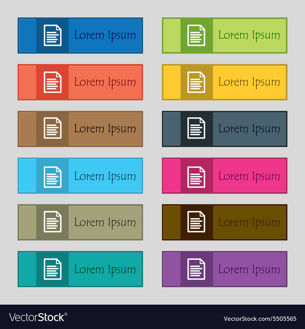 Text file icon sign set of twelve rectangular