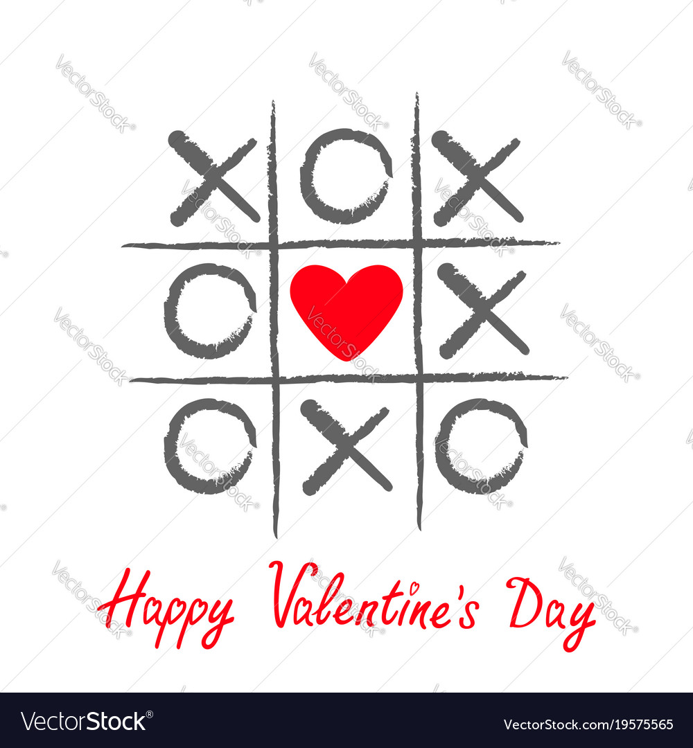 Tic-tac-toe game with hearts and crosses Vector Image