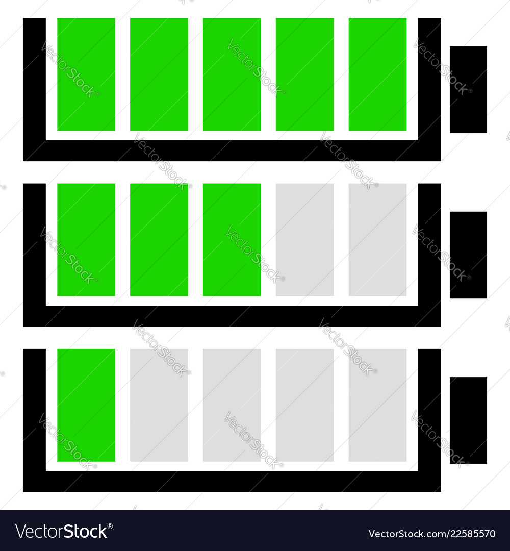 Battery level indicator set flat icons vector image Battery level indicator set flat icons