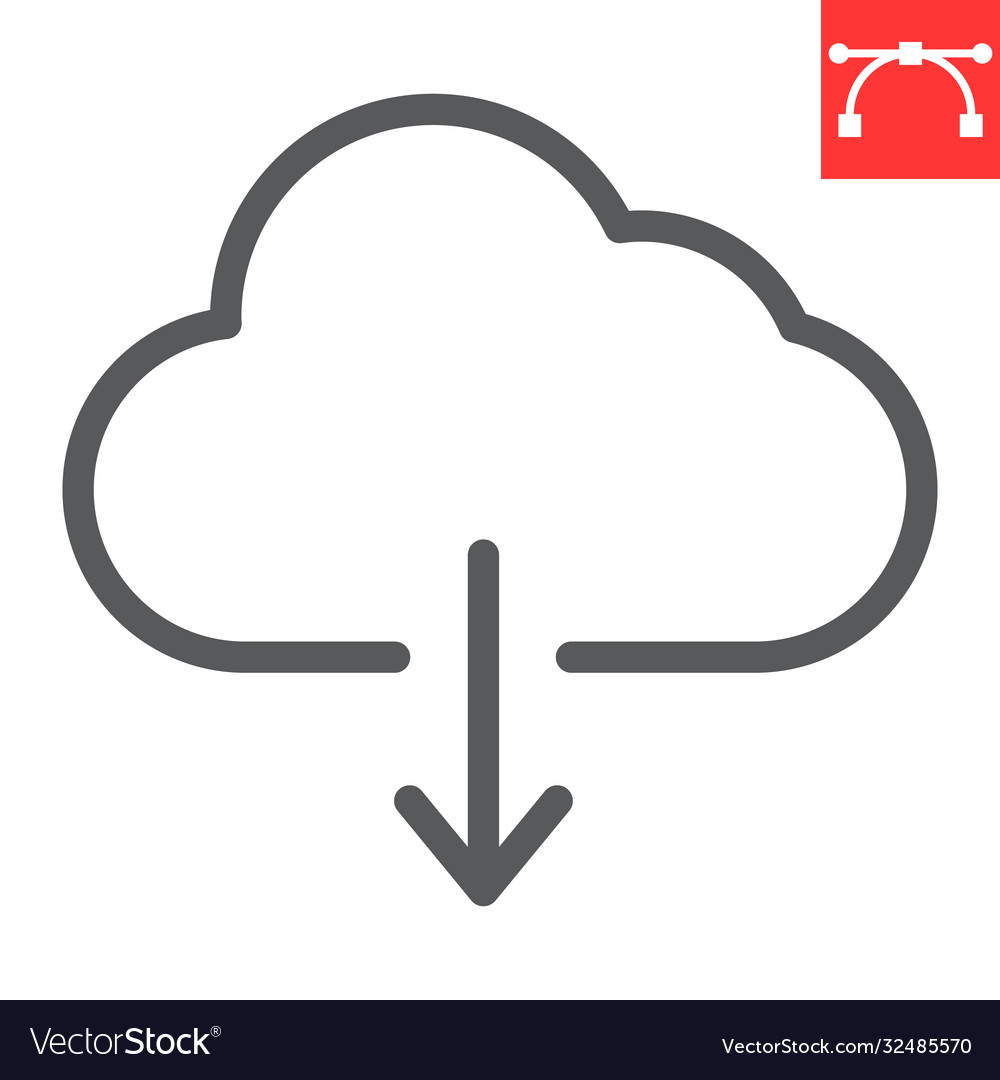 Cloud download line icon ui and button computing vector image Cloud download line icon ui and button computing