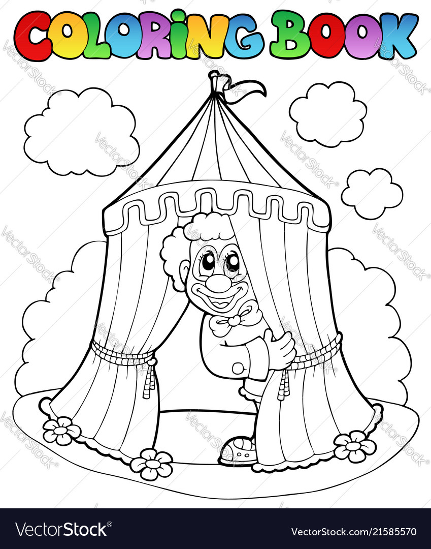 Coloring book with clown and tent