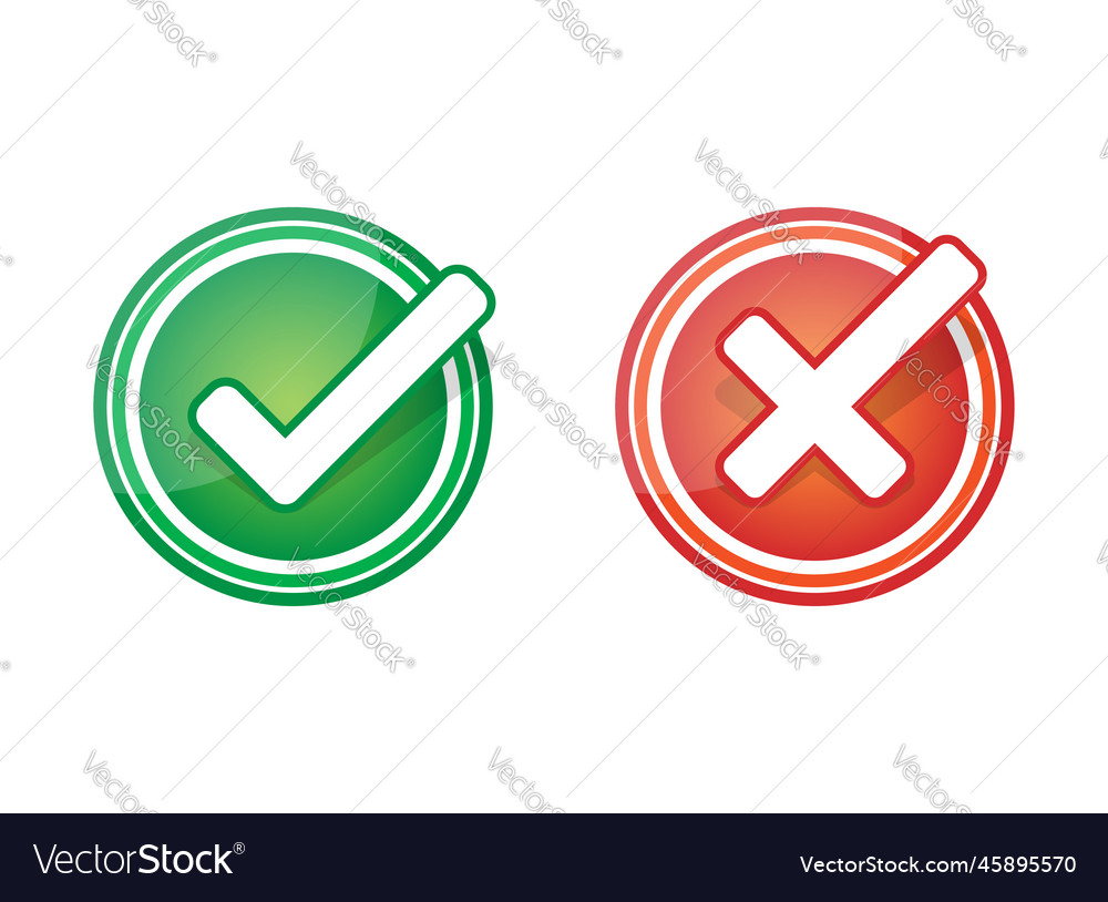 Cross and check mark icon in flat style checkmark vector image Cross and check mark icon in flat style checkmark