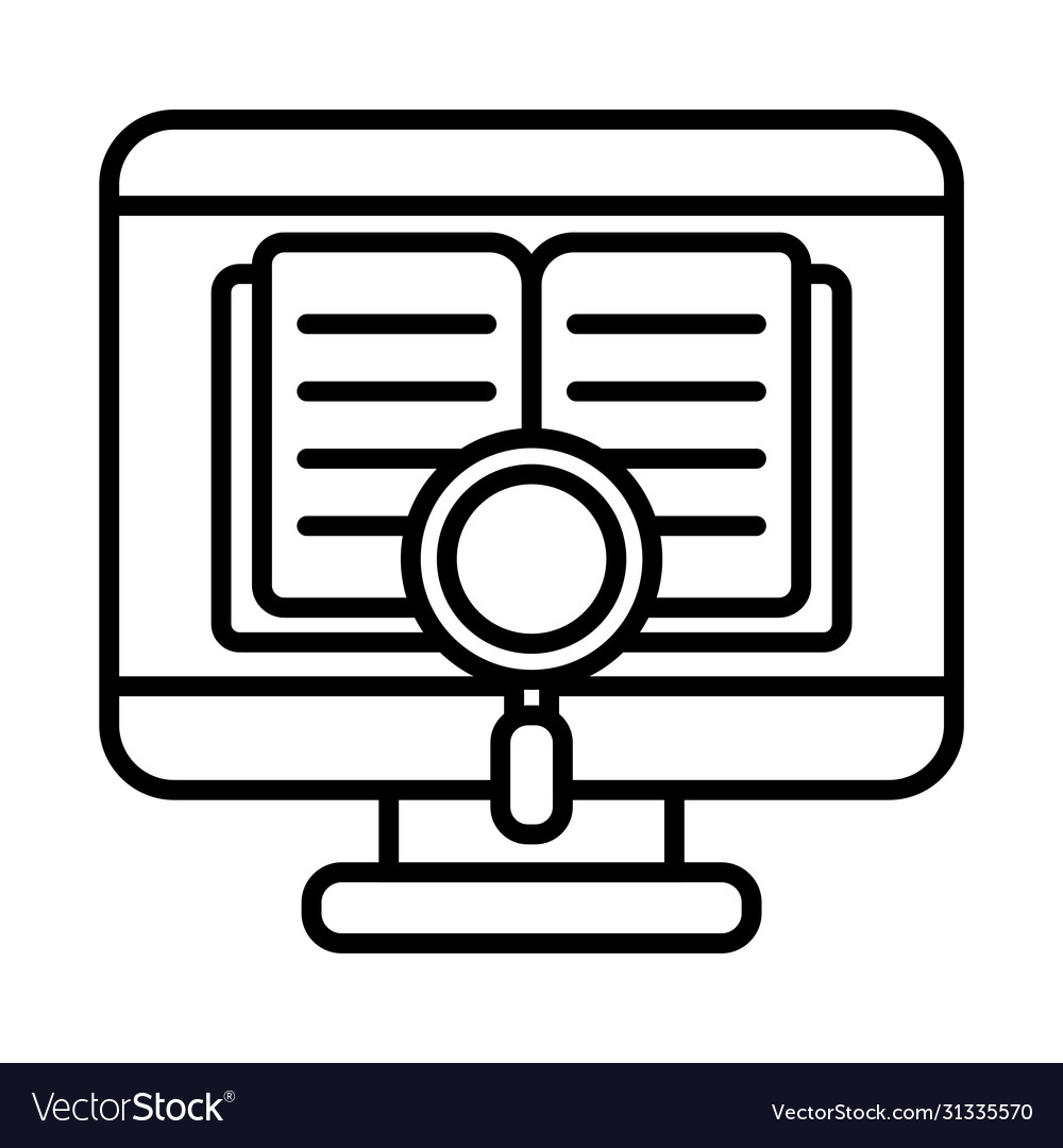 Ebook inside computer and lupe line style icon