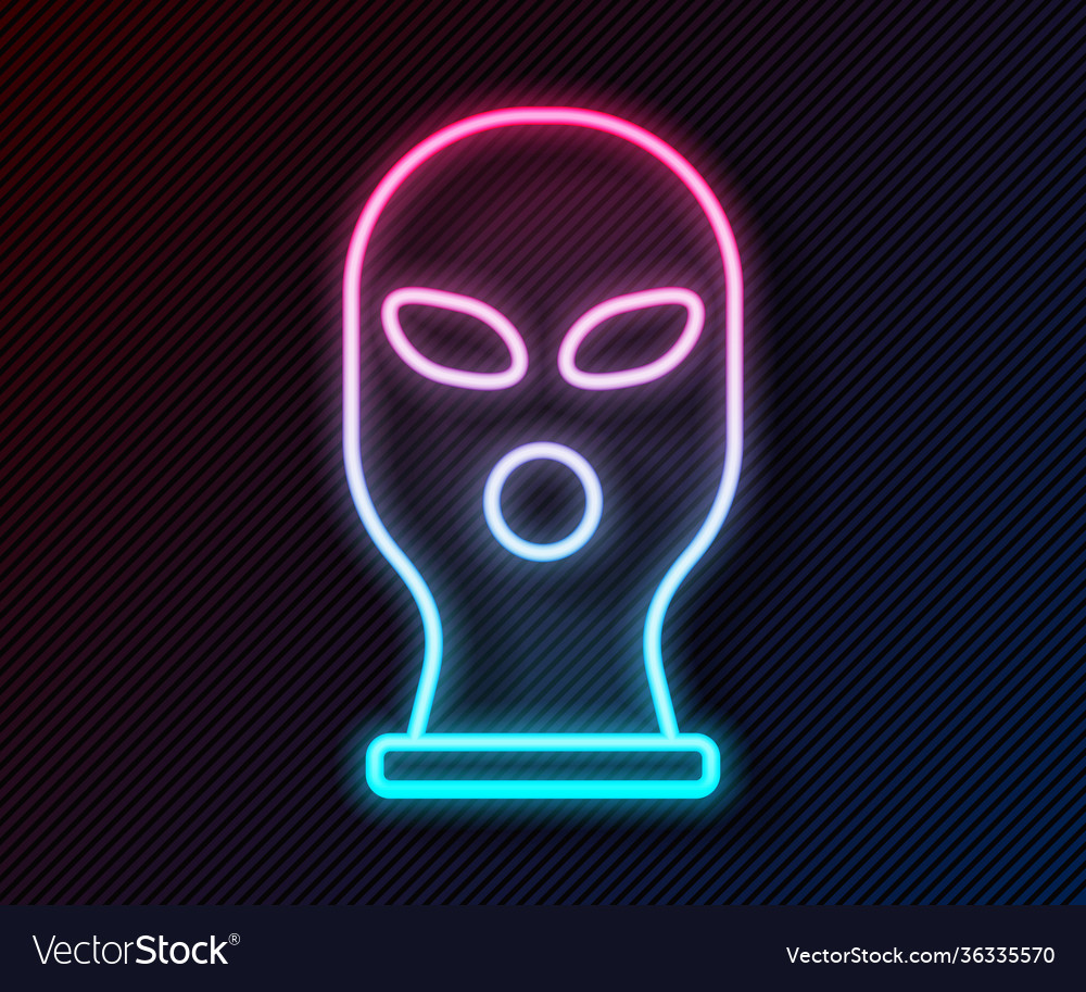 Glowing neon line balaclava icon isolated on black