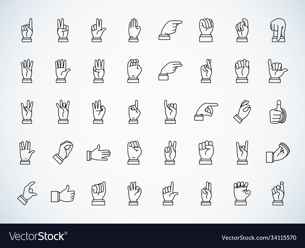 Hands sign language icon set line style