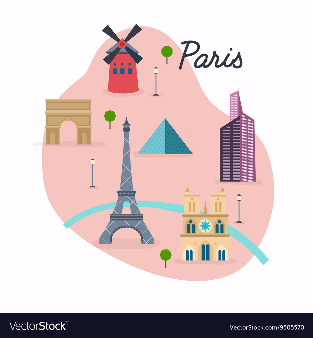 Paris travel map and landscape of buildings Vector Image