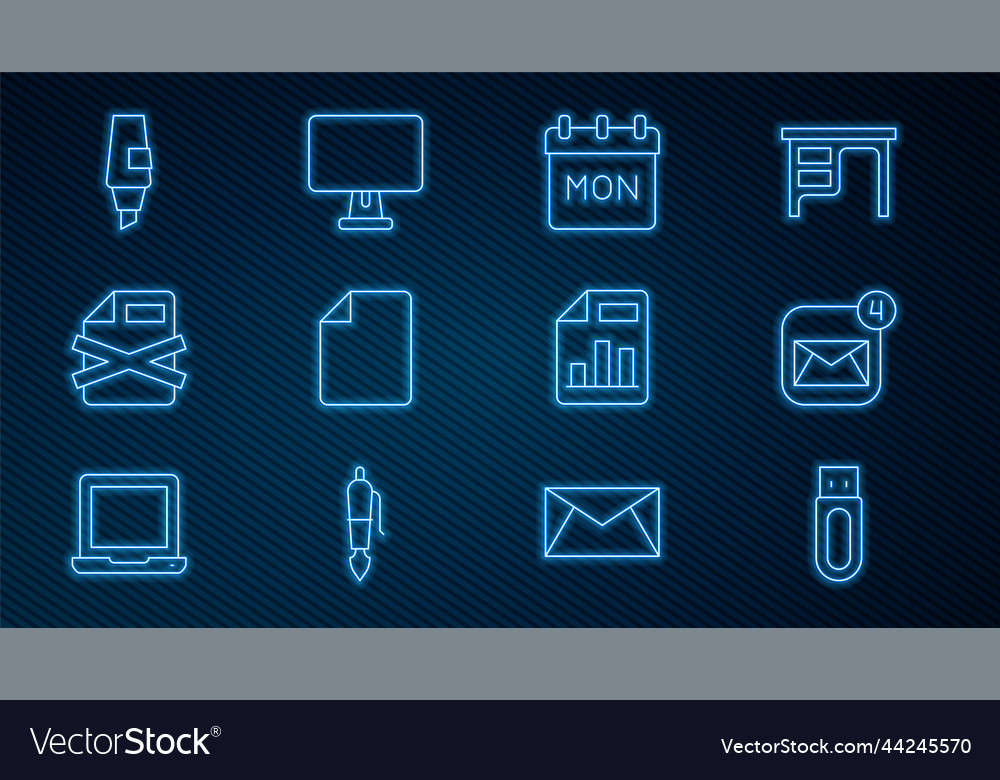 Set line usb flash drive envelope calendar file vector image Set line usb flash drive envelope calendar file