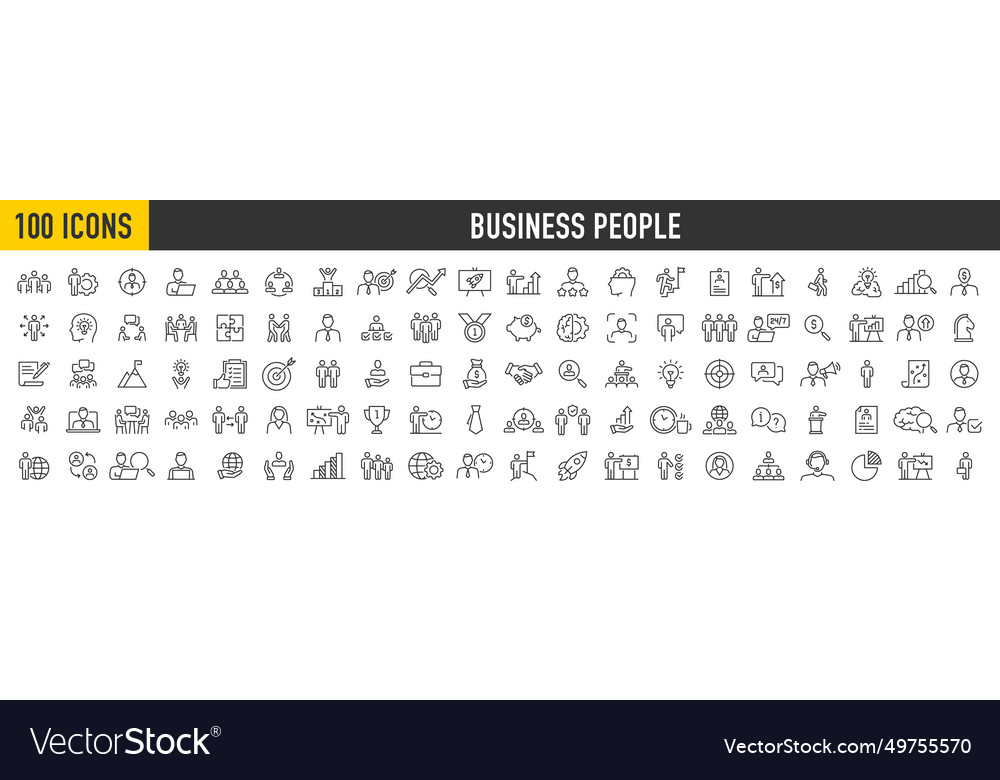 Set of 100 teamwork icons in line style team vector image Set of 100 teamwork icons in line style team