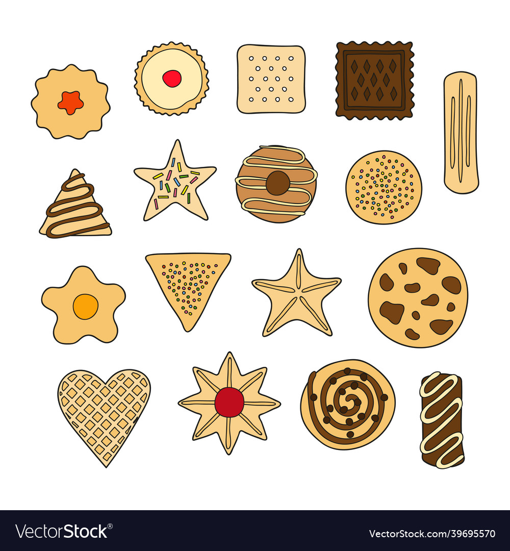 Set of different hand drawn cookies Royalty Free Vector