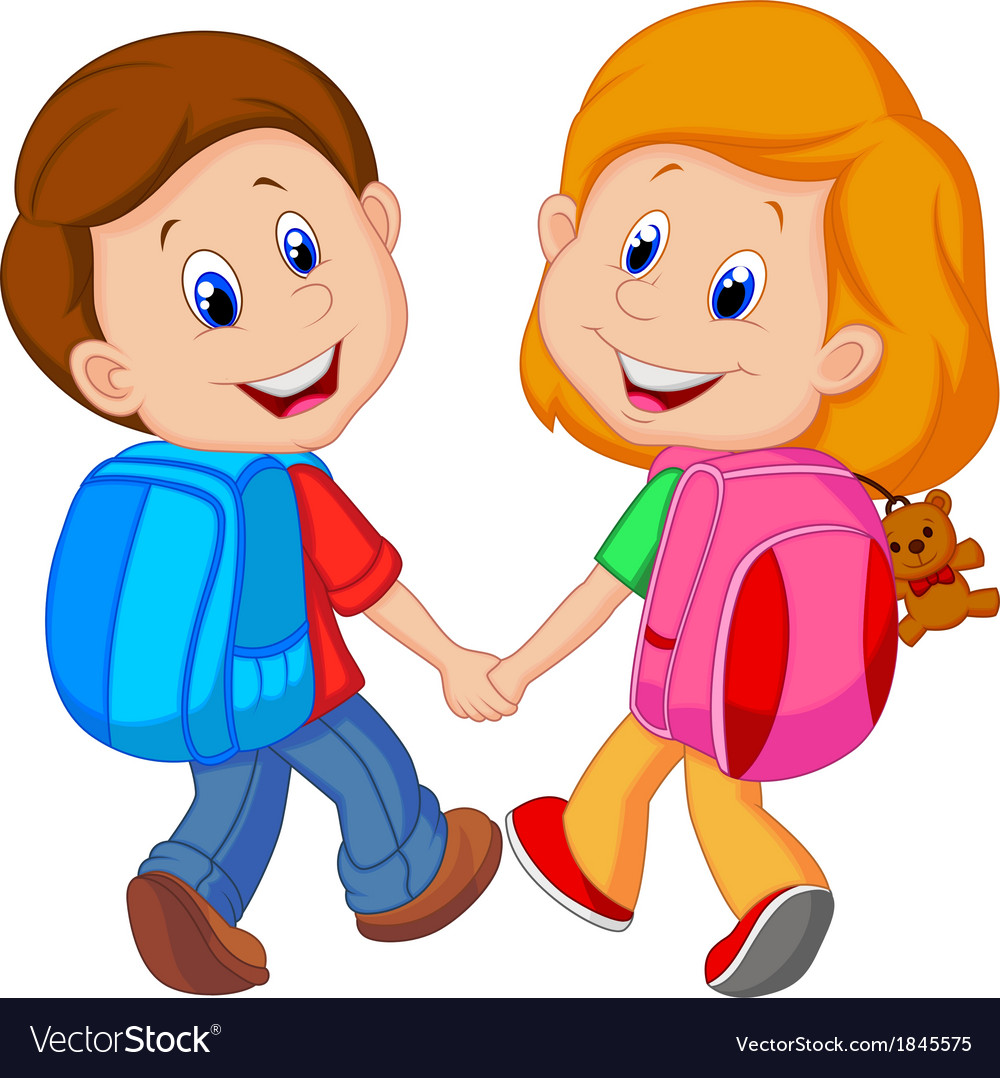 Cartoon Boy And Girl With Backpacks Royalty Free Vector