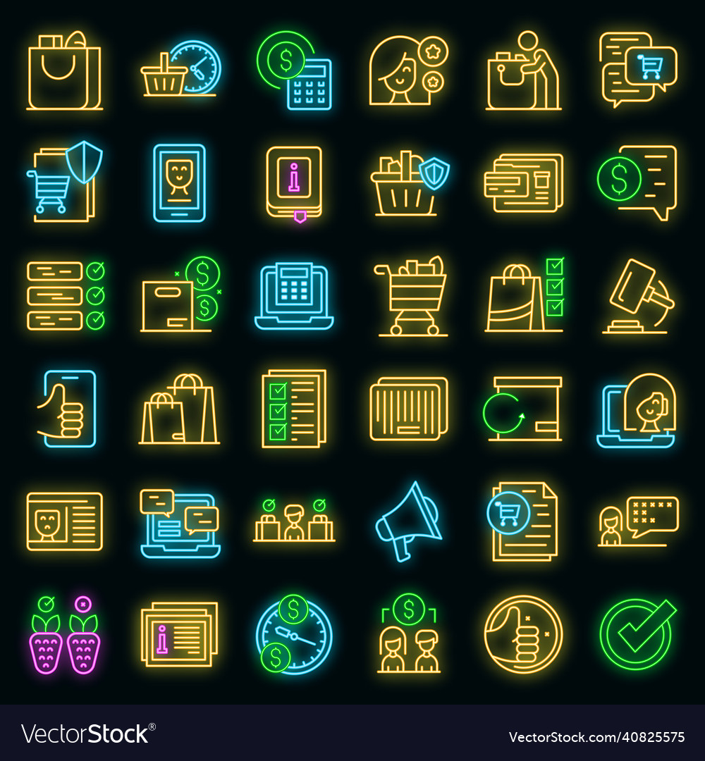 Consumer rights icons set neon