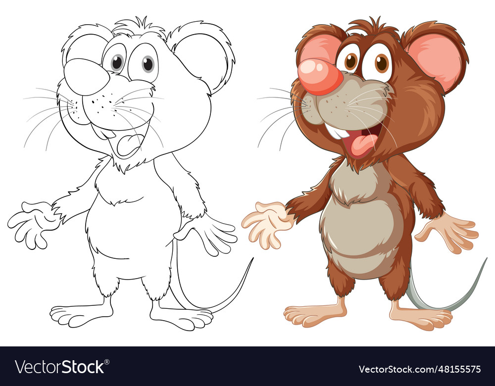 Cute mouse cartoon smiling for colouring