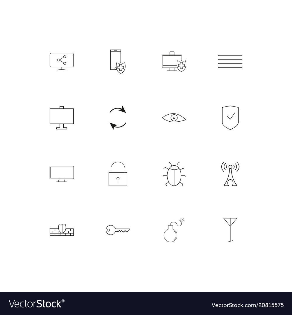 Internet security linear thin icons set outlined