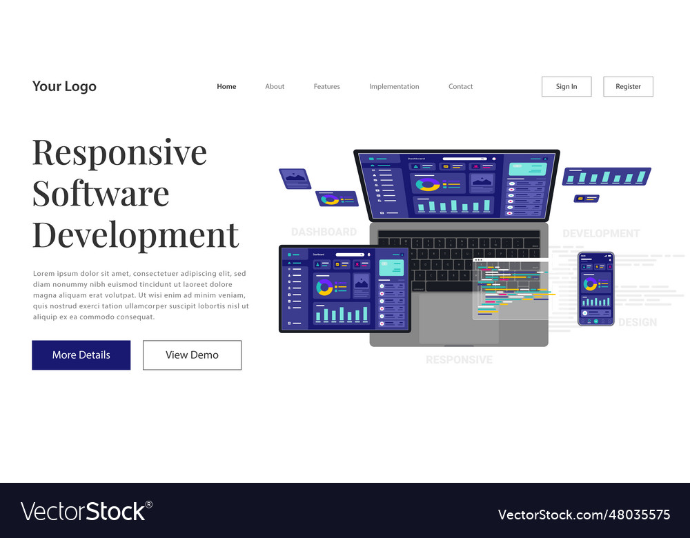 Landing page responsive internet website