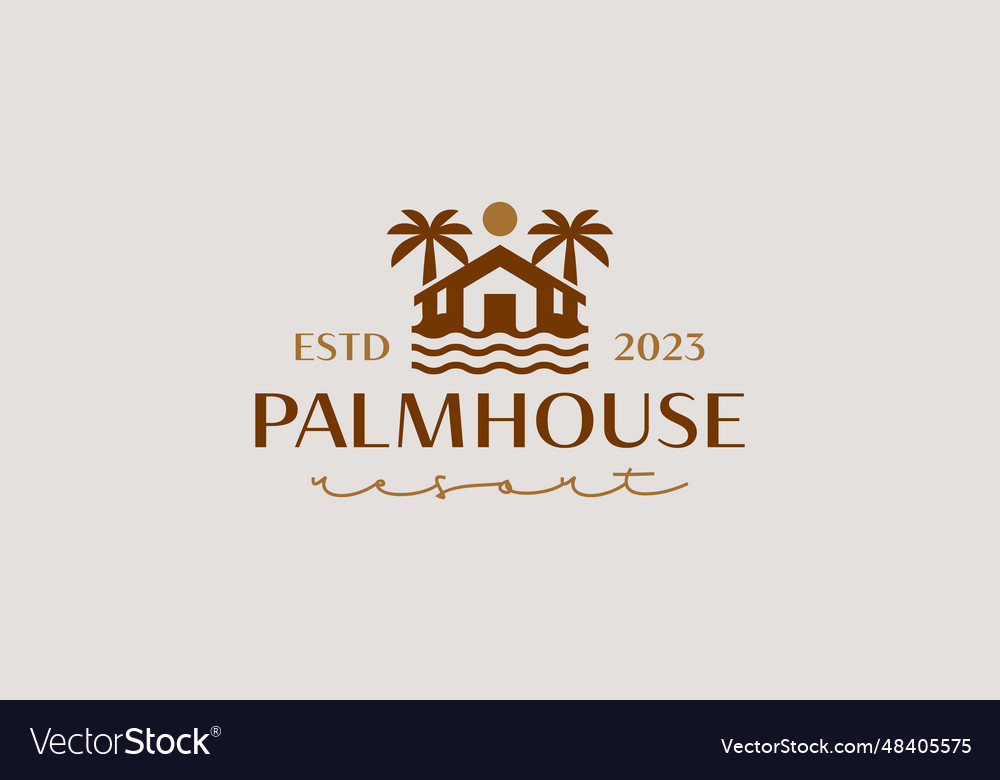 Palm house resort logo template universal Vector Image