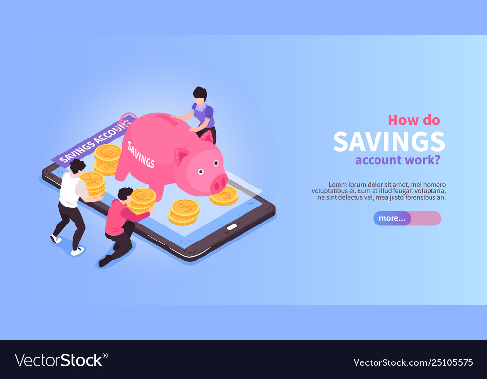 Savings Isometric Horizontal Banner Royalty Free Vector