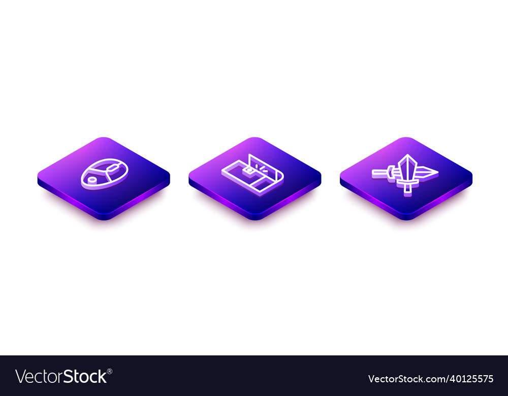 Set isometric line computer mouse chest for game vector image Set isometric line computer mouse chest for game