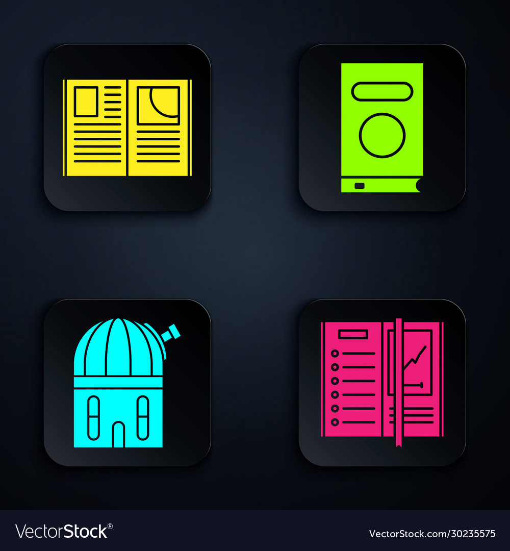 Set notebook open book astronomical observatory vector image Set notebook open book astronomical observatory
