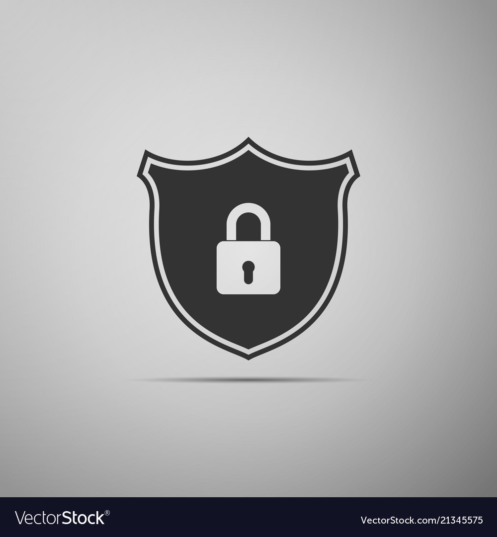 Shield security with lock icon on grey background vector image Shield security with lock icon on grey background