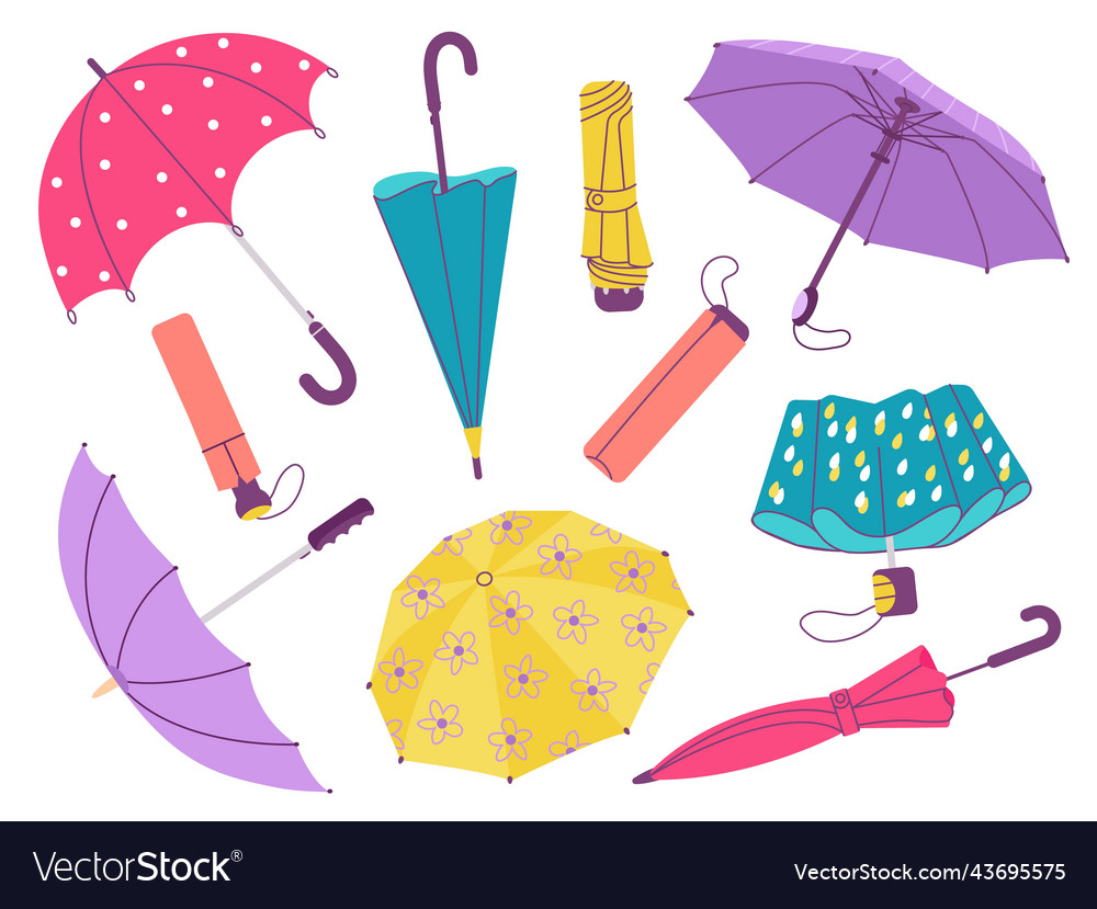 Umbrella collection open folded umbrellas Vector Image