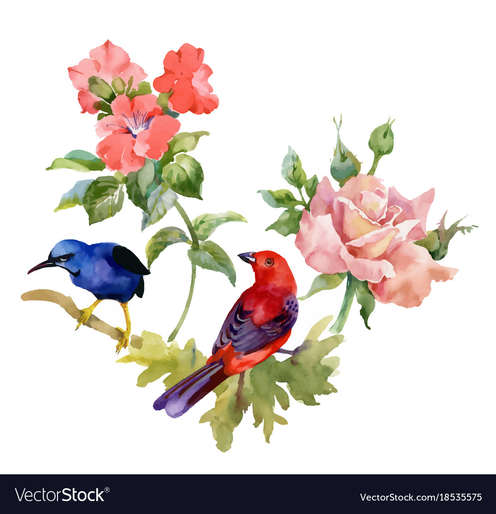 Aquarell Blumen Vögel Muster