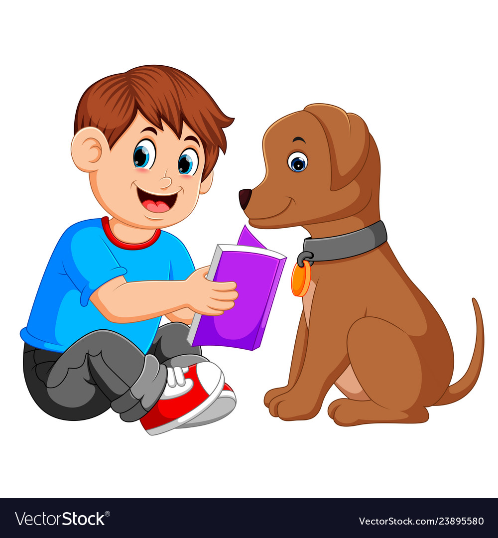 A man reading book with his dog Royalty Free Vector Image