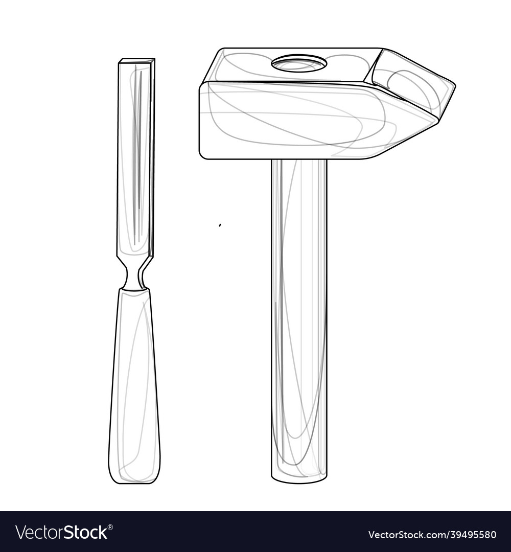 Image of a hammer and chisel auxiliary tool vector image Image of a hammer and chisel auxiliary tool