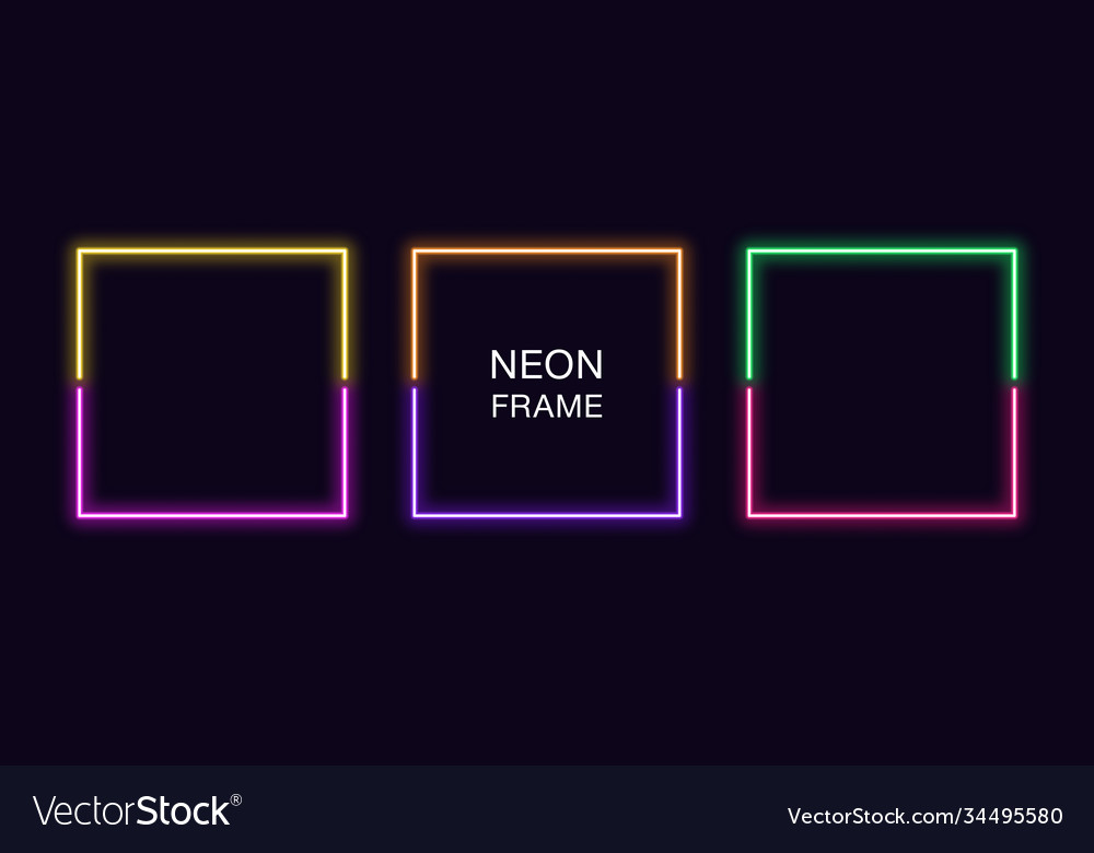 Neon square frame set quadrate border vector image Neon square frame set quadrate border