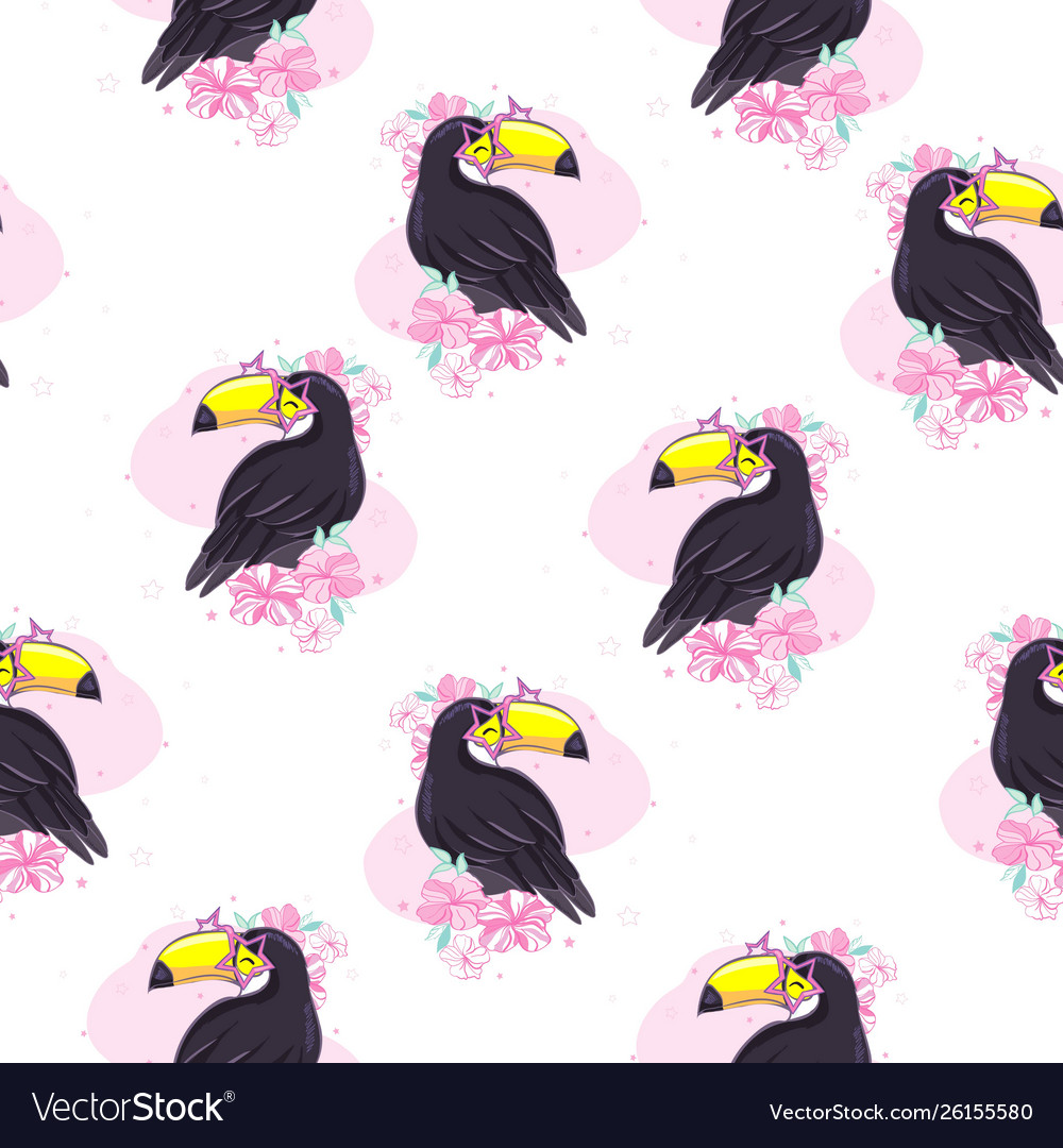 Tropical seamless pattern with toucans exotic