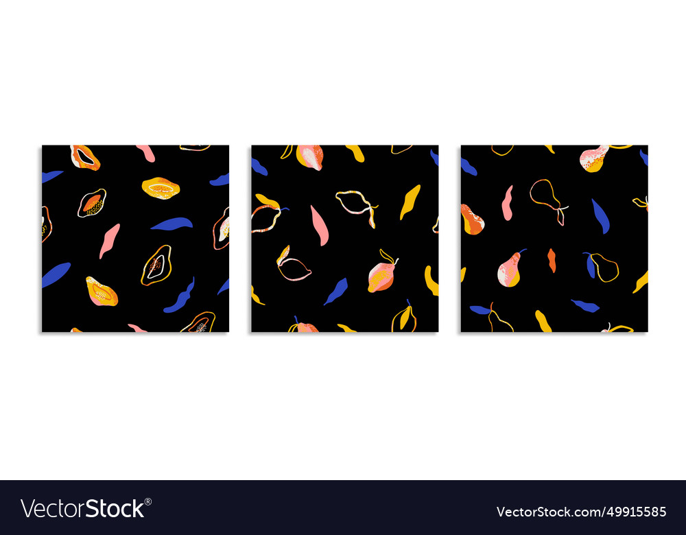 3 seamless pattern with mango pear lemon summer