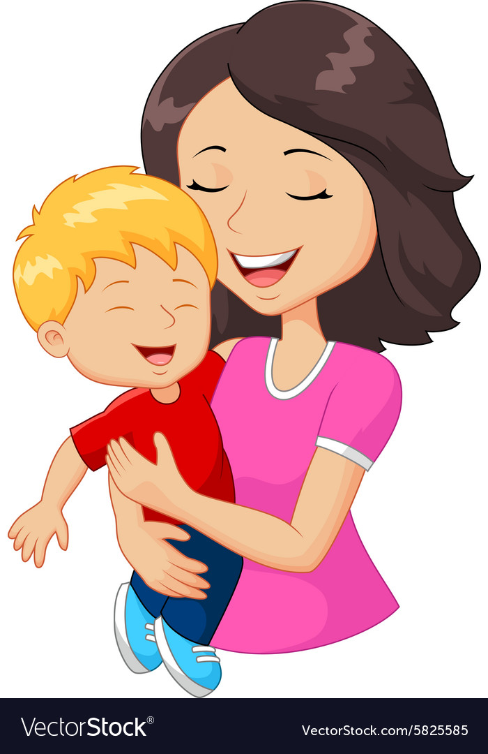 Cartoon happy family mother holding son Royalty Free Vector