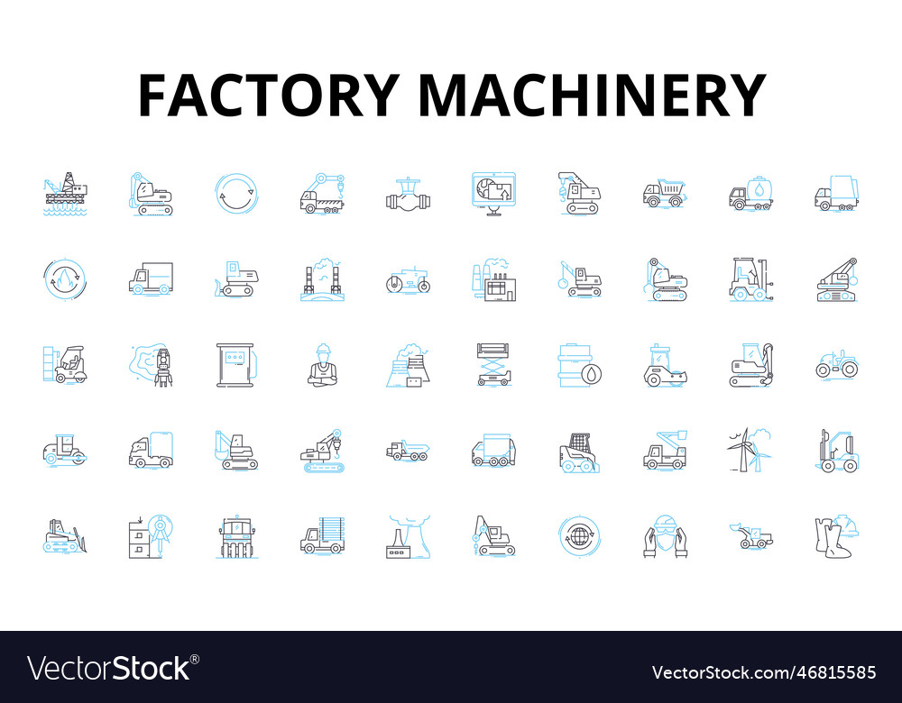 Factory machinery linear icons set automation vector image Factory machinery linear icons set automation