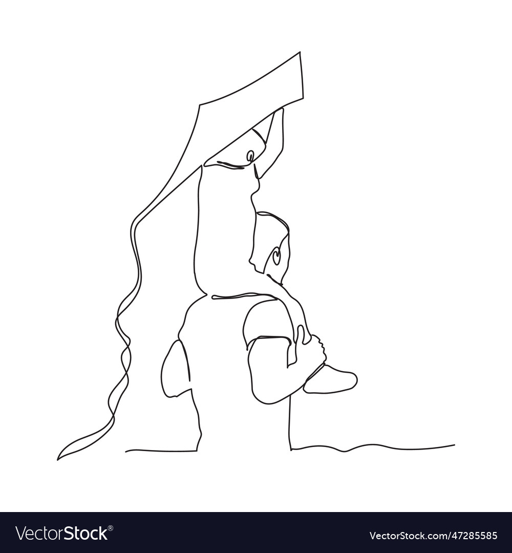 Father and child with a kite continuous line art