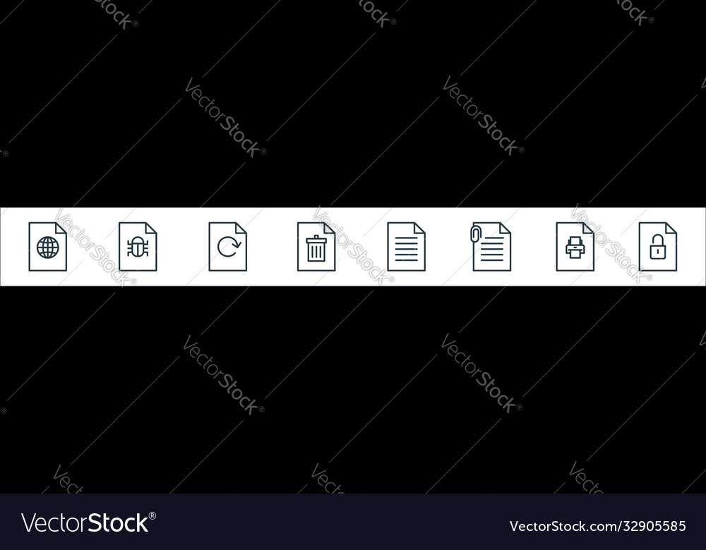 File and document outline line icons linear set vector image File and document outline line icons linear set
