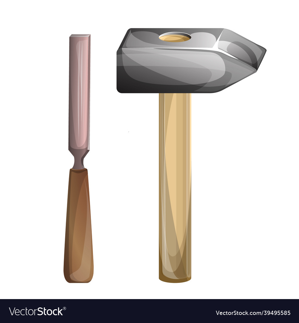 Image of a hammer and chisel auxiliary tool vector image Image of a hammer and chisel auxiliary tool