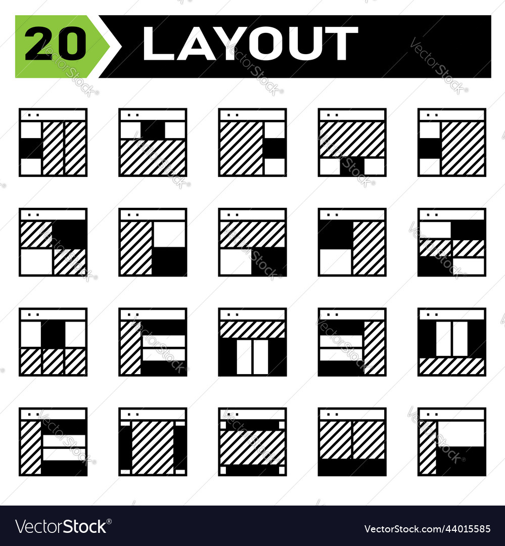 Layout-Icon-Set enthalten Grid Dashboard vector image Layout-Icon-Set enthalten Grid Dashboard