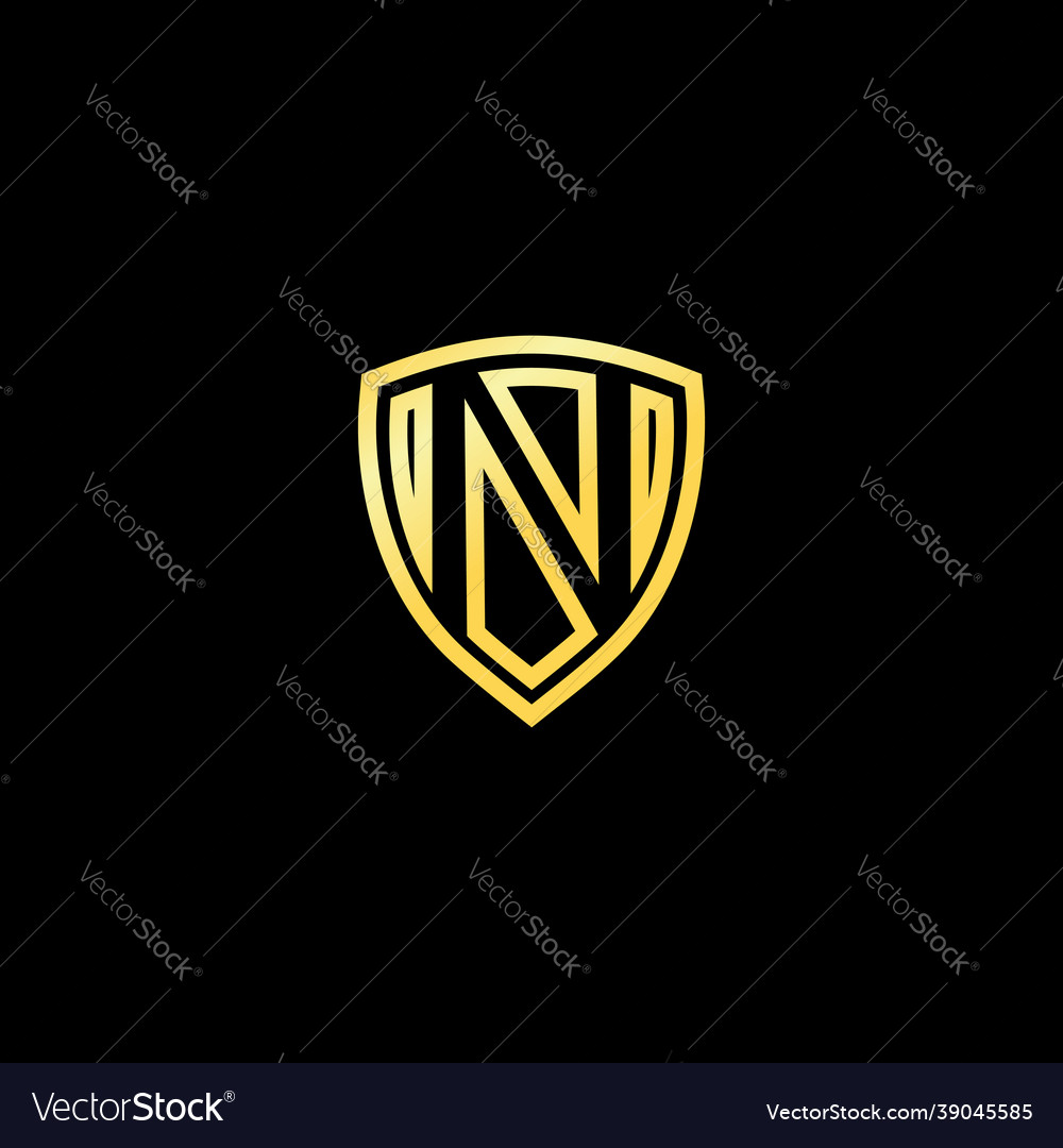 Letter n emblem logo gold shield logo design Vector Image