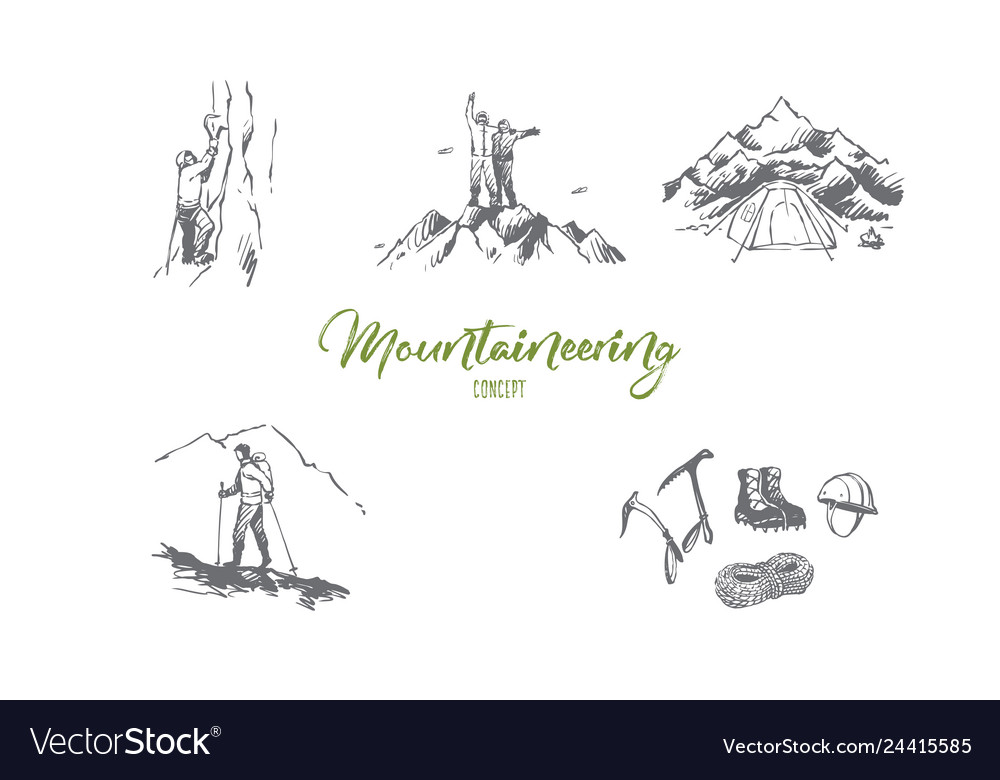 Mountaineering - sportsmen climbing Royalty Free Vector