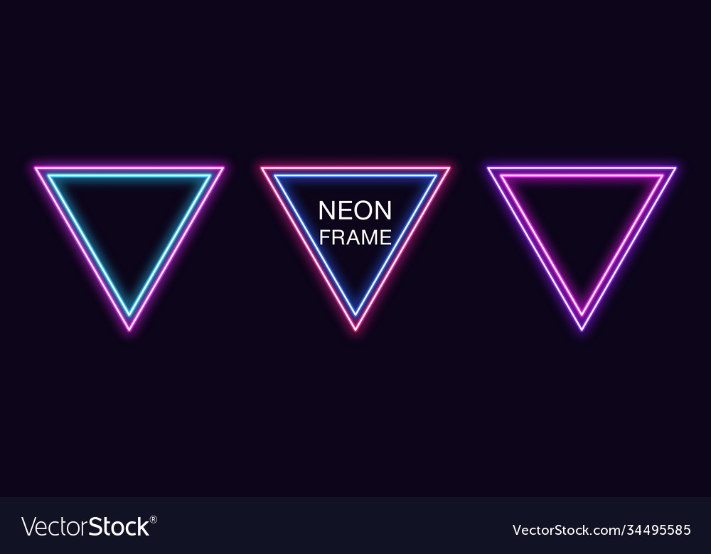 Neon triangle frame set triangular border vector image Neon triangle frame set triangular border