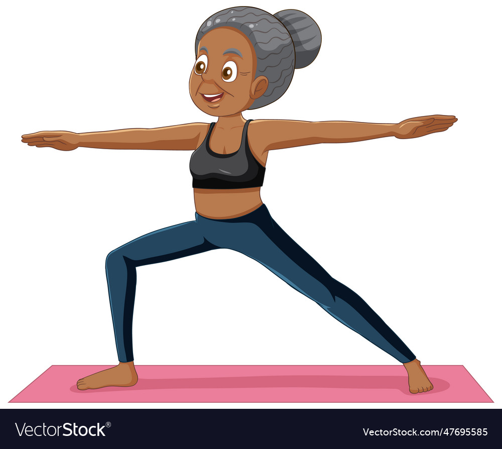 Old woman doing yoga at home Royalty Free Vector Image
