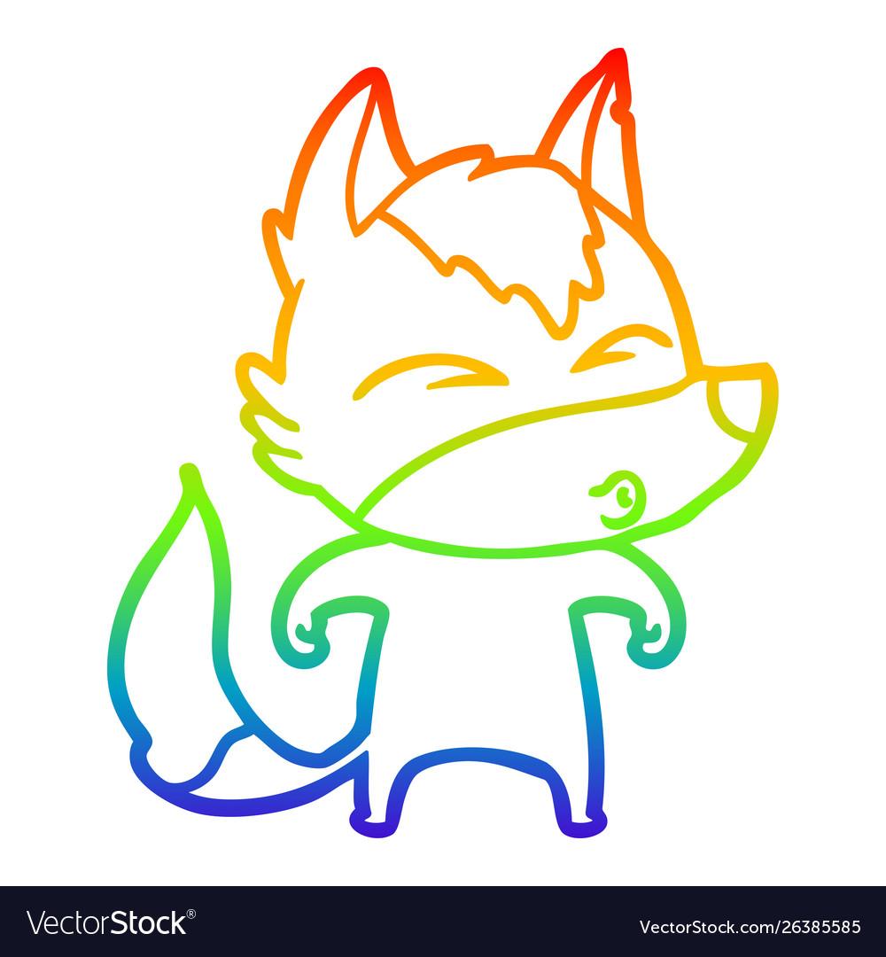 Rainbow gradient line drawing cartoon wolf Vector Image