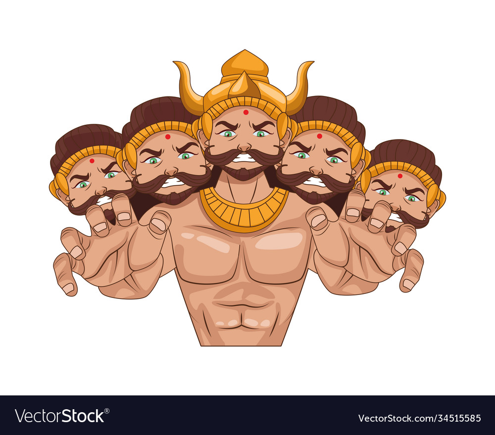 Ravana with ten heads hindu warrior Royalty Free Vector