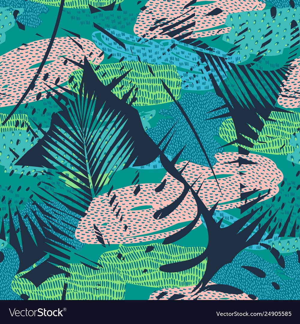 Seamless Exotic Pattern With Tropical Plants Vector Image 1173