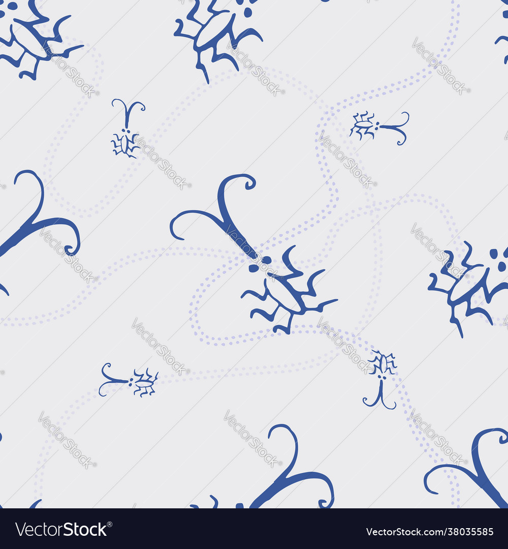 Seamless pattern with bugs and traces vector image Seamless pattern with bugs and traces