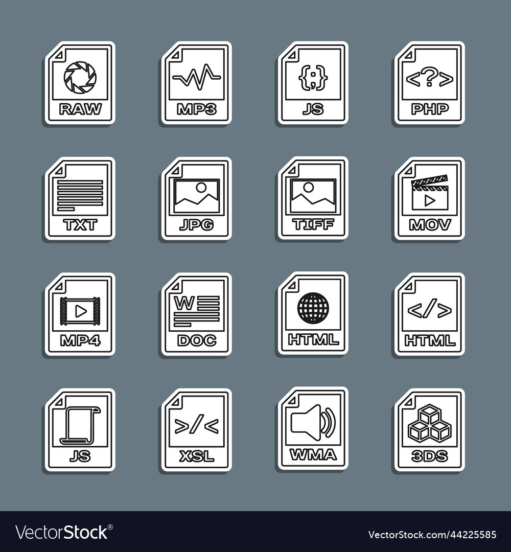 Set line 3ds file document html mov js jpg vector image Set line 3ds file document html mov js jpg