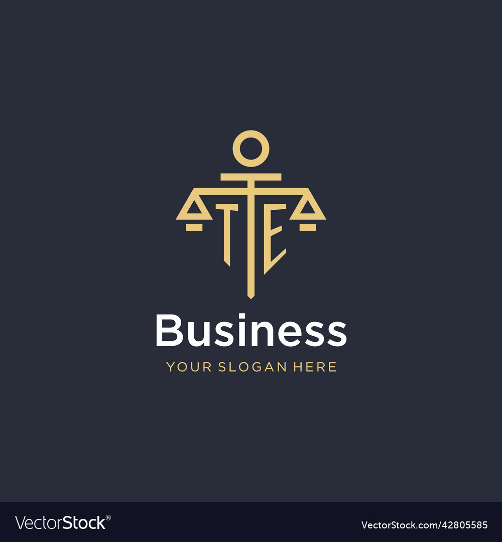 Te initial monogram logo with scale and pillar
