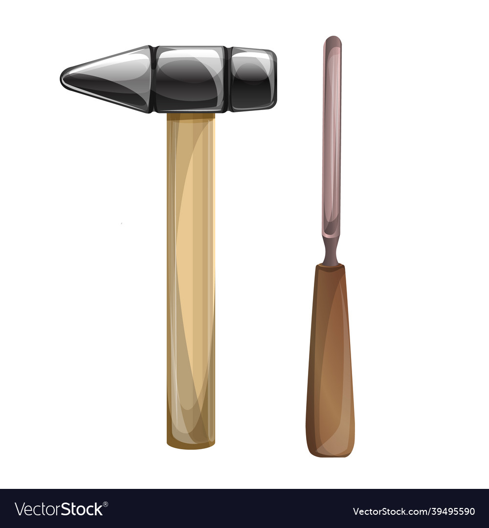 Image of a hammer and chisel auxiliary tool vector image Image of a hammer and chisel auxiliary tool