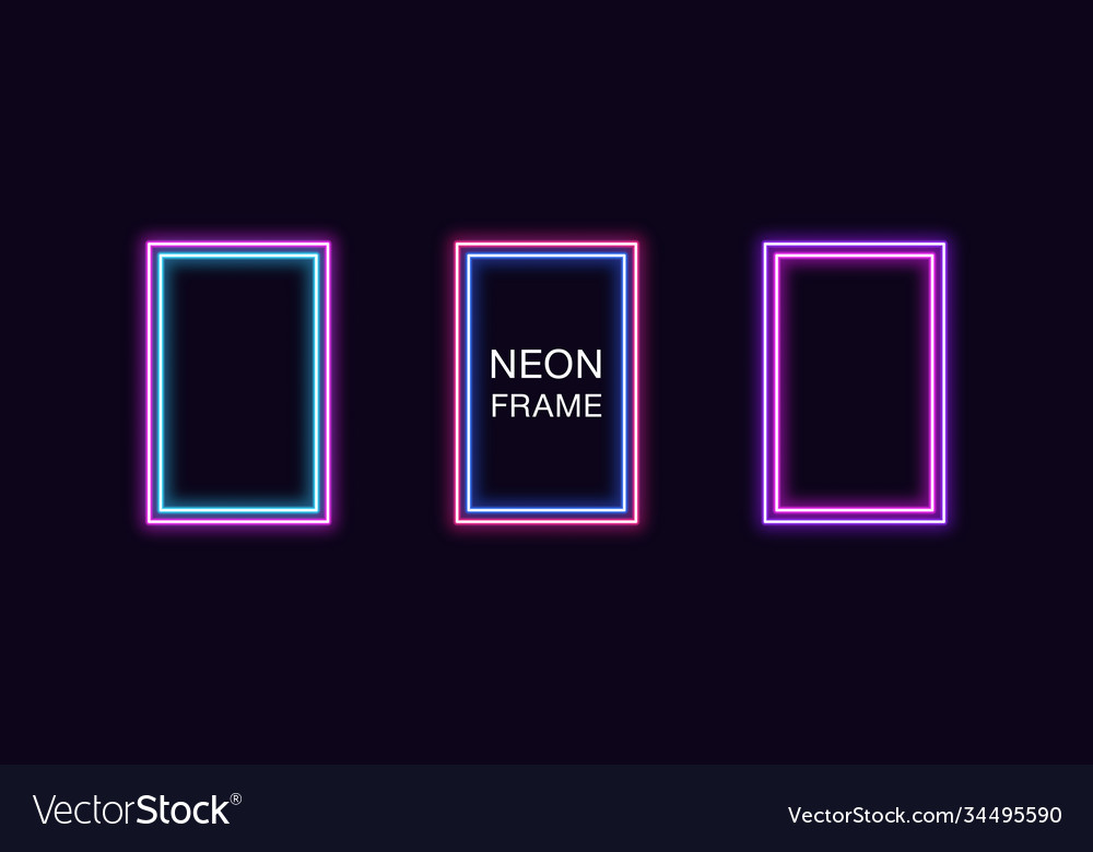 Neon rectangle frame set rectangular vector image Neon rectangle frame set rectangular